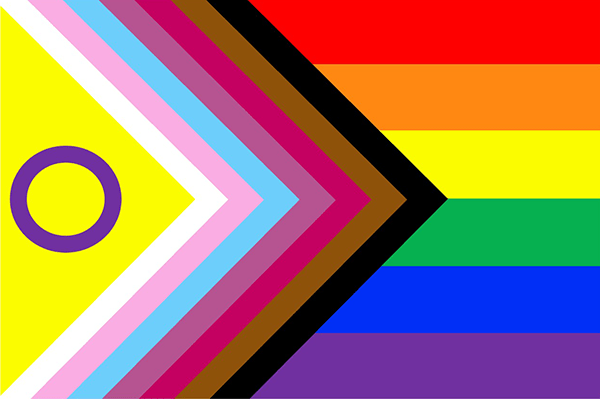 Bandera del orgullo LGBTI+ con colores lésbicos